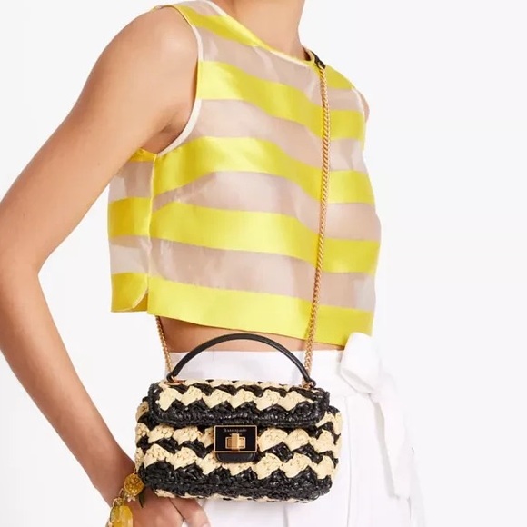 kate spade NWT $328 MSRP Evelyn Striped Crochet Raffia Small Shoulder Crossbody - Picture 3 of 8